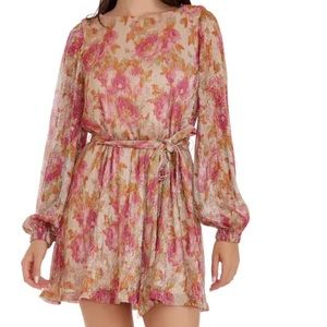 Kirsi Metallic Floral Long Sleeve Minidress from Dress the Population